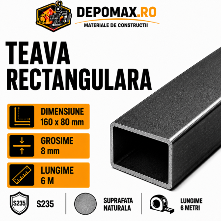 Teava rectangulara 160 x 80 x 8 mm, 6 metri